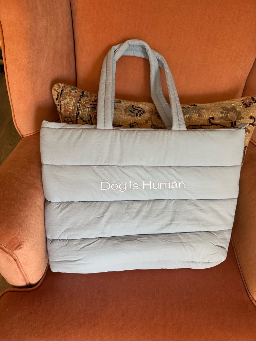 Dog is Human Light Blue Puffer Tote Bag